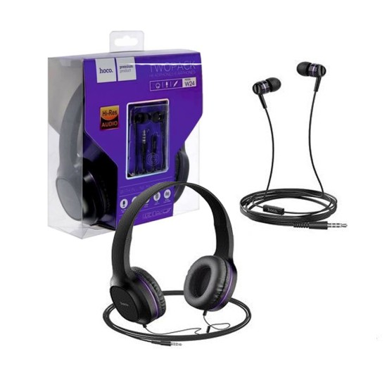 AURICULARES CON CABLE HOCO W24 1,2M CON AURICULARES ADICIONALES DE 3,5MM PÚRPURA